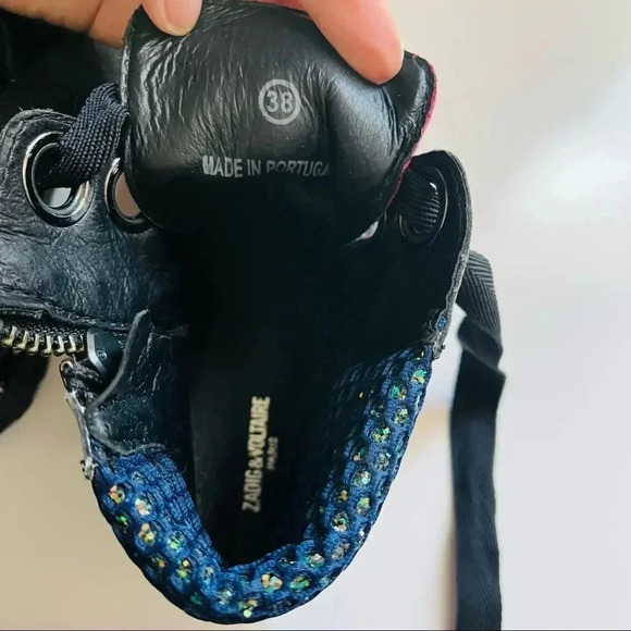 NWT Rare Zadig & Voltaire Black Joe Low Floral Patch Leather Studded Boots - Picture 9 of 12